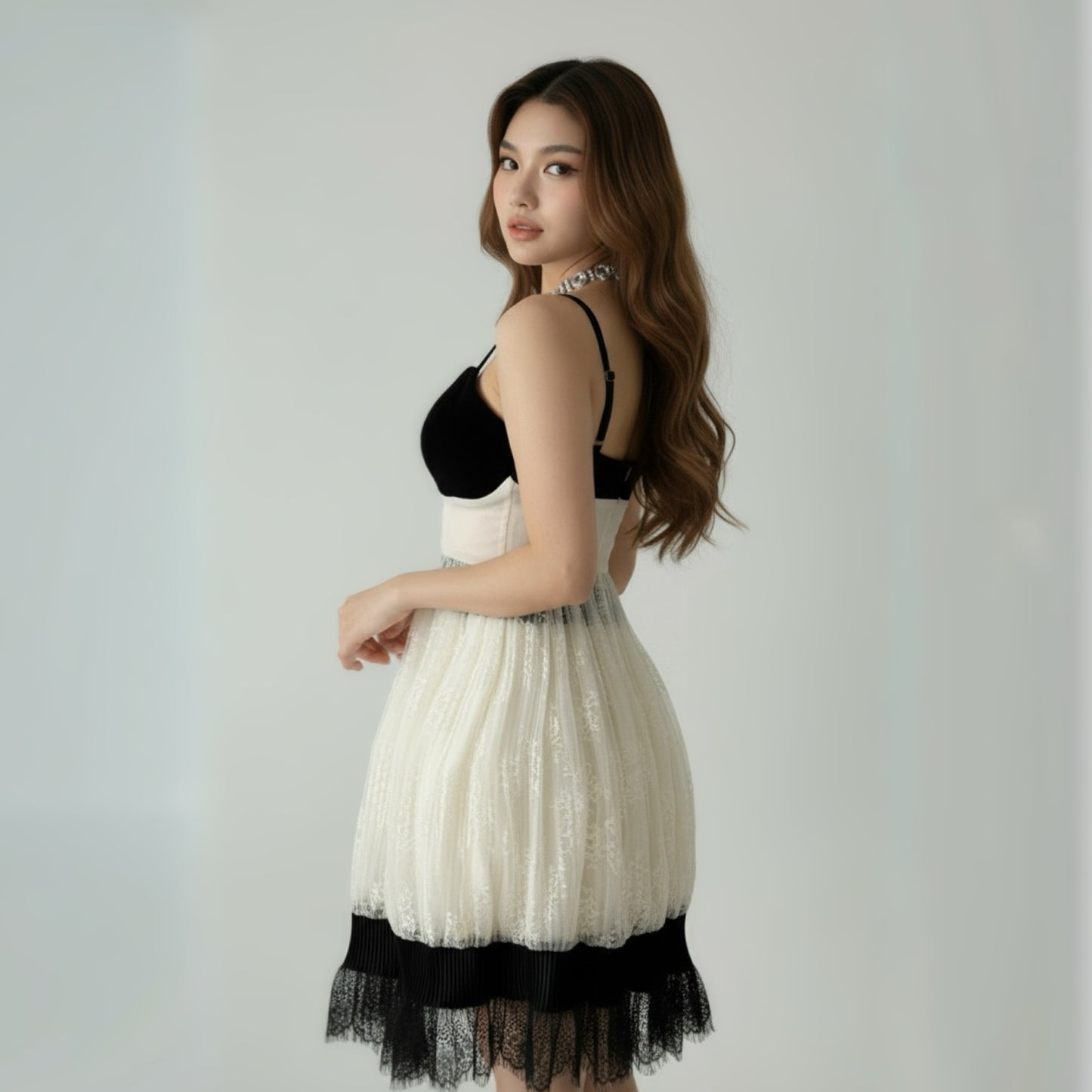 Black & White Casual Lace Dress