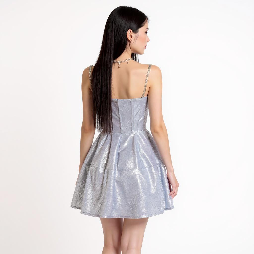 Silver Glitter Corset Mini Dress