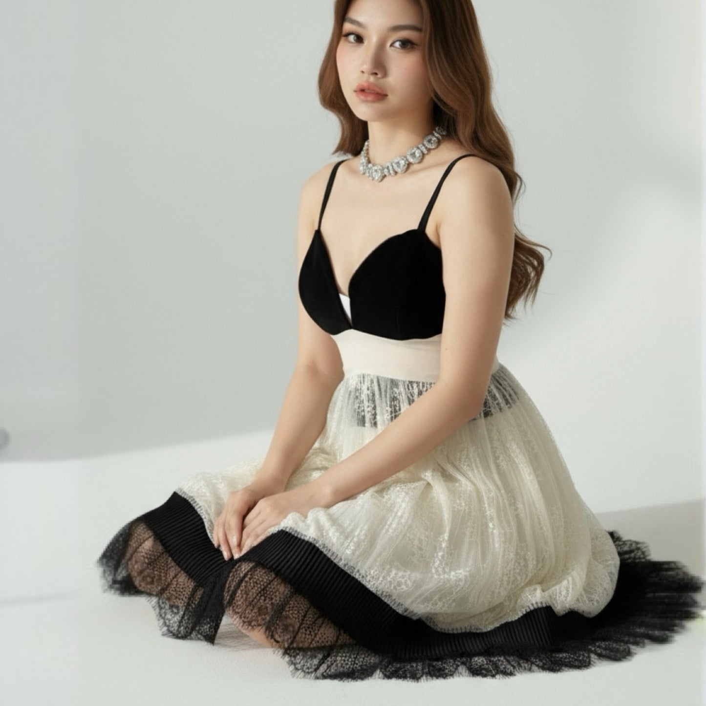 Black & White Casual Lace Dress