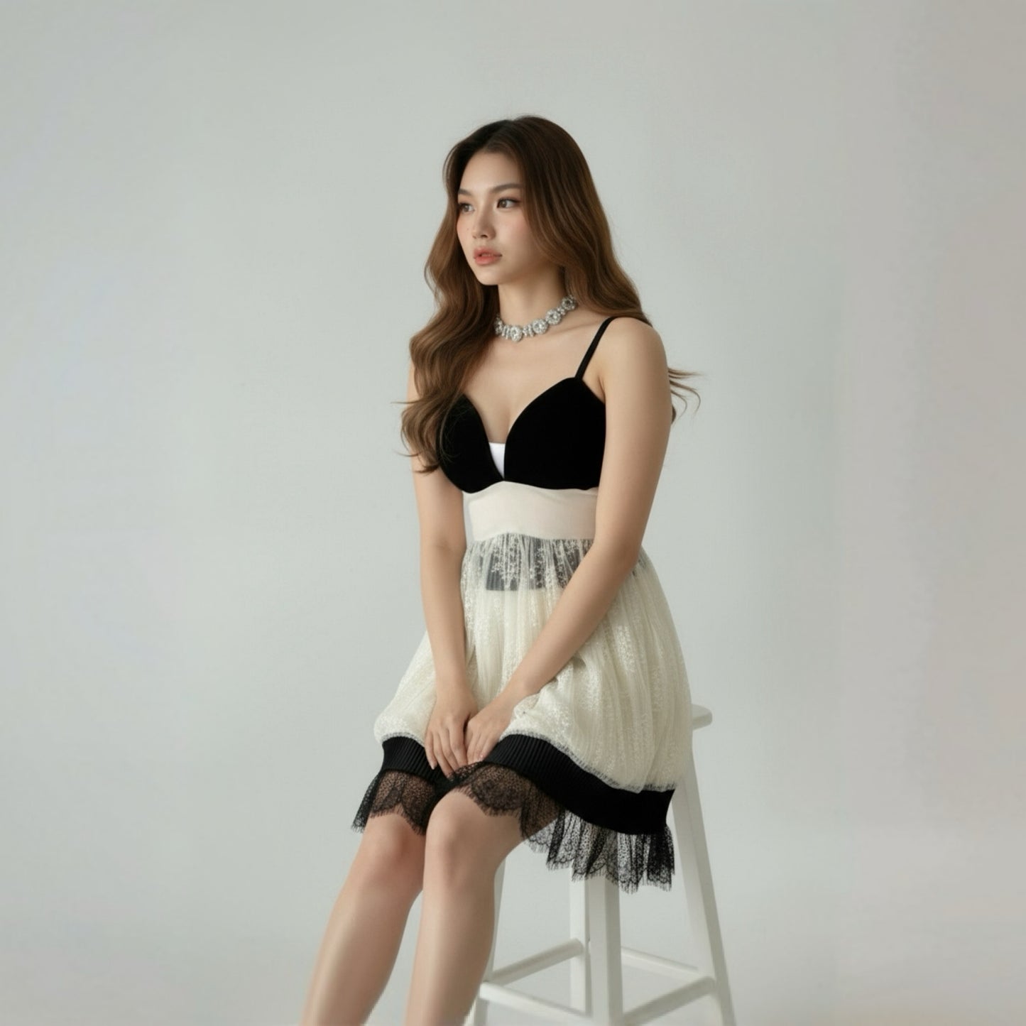 Black & White Casual Lace Dress