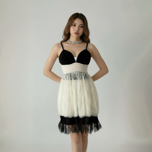 Black & White Casual Lace Dress