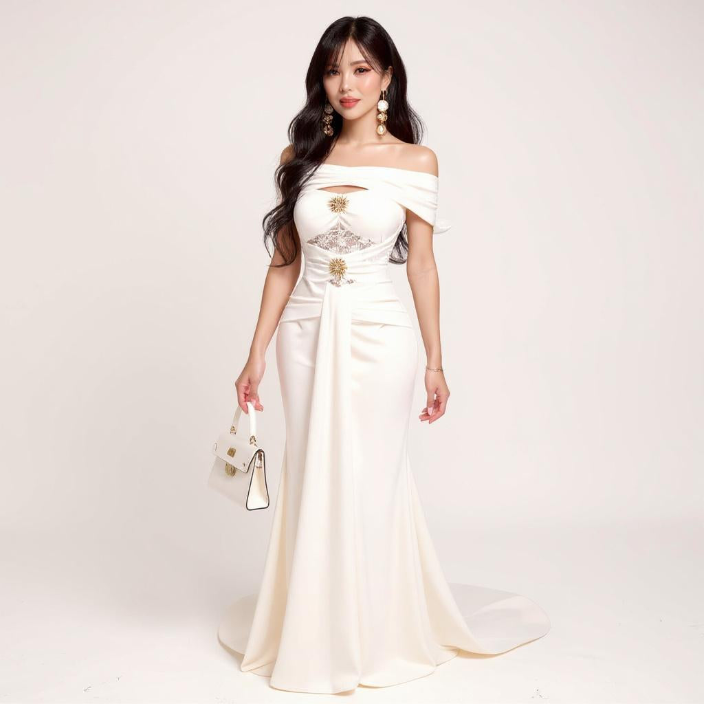 Ivory Off-Shoulder Formal Dress