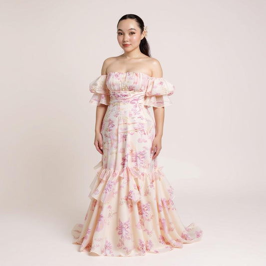 Off-Shoulder Ruffle Sleeve Floral