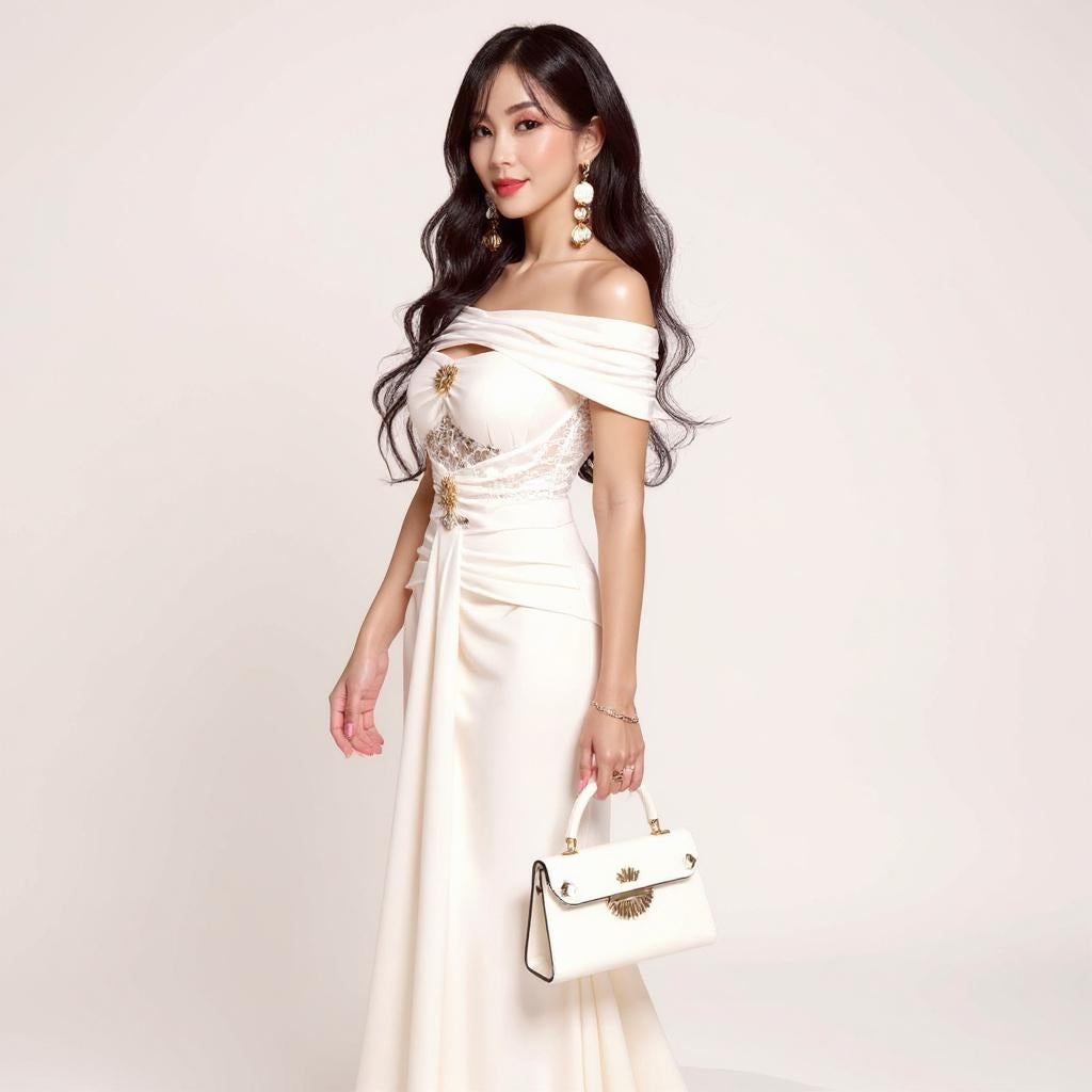 Ivory Off-Shoulder Formal Dress
